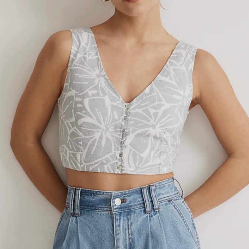 Madewell Grey & White Floral Top • Size 12 - Picture 5 of 6